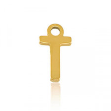 Stainless steel charm initial T Gold